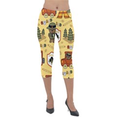 Seamless Pattern Funny Ranger Cartoon Lightweight Velour Capri Leggings  by Simbadda