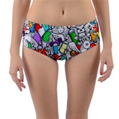 Graffiti Characters Seamless Pattern Reversible Mid-waist Bikini Bottoms by Simbadda