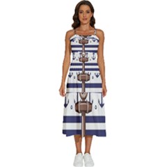 Anchor Background Design Sleeveless Shoulder Straps Boho Dress by Simbadda