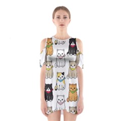 Cat-kitten-seamless-pattern Shoulder Cutout One Piece Dress by Simbadda