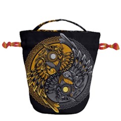 Yin-yang-owl-doodle-ornament-illustration Drawstring Bucket Bag by Simbadda