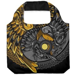 Yin-yang-owl-doodle-ornament-illustration Foldable Grocery Recycle Bag by Simbadda
