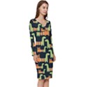 Seamless-pattern-with-cats Long Sleeve V-Neck Bodycon Dress  View3