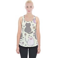 Funny Cartoon Cat Seamless Pattern Piece Up Tank Top by Simbadda