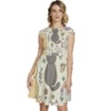 Funny Cartoon Cat Seamless Pattern Cap Sleeve High Waist Dress View1