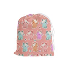 Cute-kawaii-kittens-seamless-pattern Drawstring Pouch (large) by Simbadda