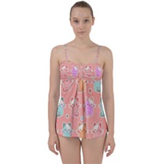 Cute-kawaii-kittens-seamless-pattern Babydoll Tankini Set by Simbadda