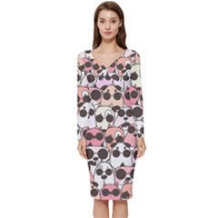 Cute-dog-seamless-pattern-background Long Sleeve V-neck Bodycon Dress  by Simbadda