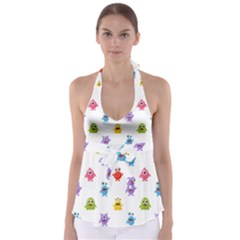 Seamless-pattern-cute-funny-monster-cartoon-isolated-white-background Babydoll Tankini Top by Simbadda