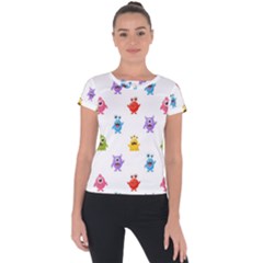 Seamless-pattern-cute-funny-monster-cartoon-isolated-white-background Short Sleeve Sports Top  by Simbadda