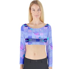Seamless-pattern-pastel-galaxy-future Long Sleeve Crop Top by Simbadda
