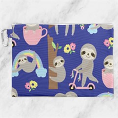 Hand-drawn-cute-sloth-pattern-background Canvas Cosmetic Bag (xxl) by Simbadda