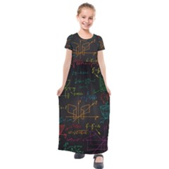 Mathematical-colorful-formulas-drawn-by-hand-black-chalkboard Kids  Short Sleeve Maxi Dress by Simbadda