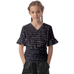 Math-equations-formulas-pattern Kids  V-neck Horn Sleeve Blouse by Simbadda