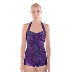 Feather Pattern Texture Form Boyleg Halter Swimsuit  by Grandong