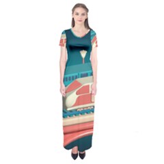 Bridge Transportation Train Toys Short Sleeve Maxi Dress by Grandong