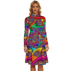 Color Spiral Long Sleeve Shirt Collar A-line Dress by Proyonanggan