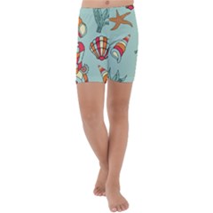 Seahorse Seashell Starfish Shell Kids  Lightweight Velour Capri Yoga Leggings by Proyonanggan