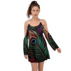 Peacock Feathers Nature Feather Pattern Boho Dress by pakminggu