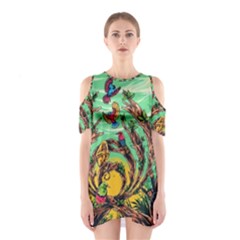 Monkey Tiger Bird Parrot Forest Jungle Style Shoulder Cutout One Piece Dress by Grandong