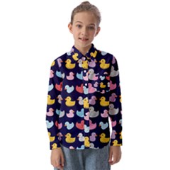 Micro Duck Pattern Kids  Long Sleeve Shirt by NerdySparkleGoth