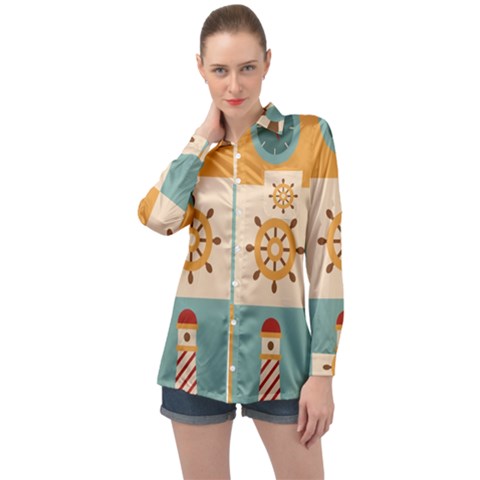 Nautical Elements Collection Long Sleeve Satin Shirt by Bangk1t
