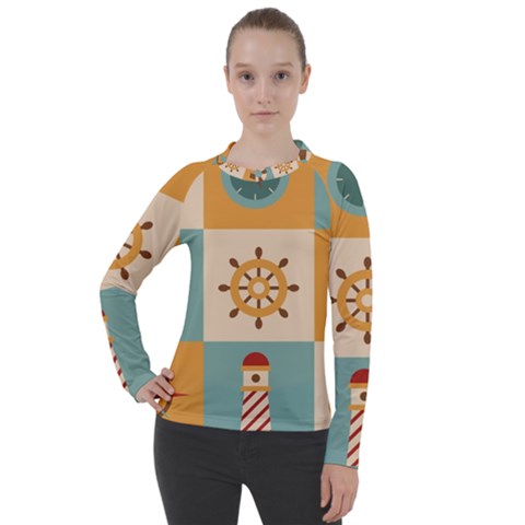 Nautical Elements Collection Women s Pique Long Sleeve Tee by Bangk1t