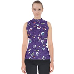 Eye Artwork Decor Eyes Pattern Purple Form Backgrounds Illustration Mock Neck Shell Top by Bangk1t