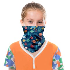 Variety Of Fish Illustration Turtle Jellyfish Art Texture Face Covering Bandana (kids) by Bangk1t