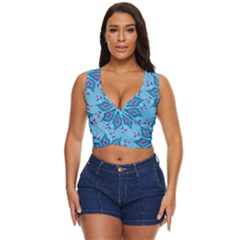 Flower Template Mandala Nature Blue Sketch Drawing Women s Sleeveless Wrap Top by Bangk1t