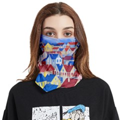 City Houses Cute Drawing Landscape Village Face Covering Bandana (two Sides) by Bangk1t
