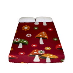 Woodland Mushroom And Daisy Seamless Pattern On Red Backgrounds Fitted Sheet (full/ Double Size) by Amaryn4rt