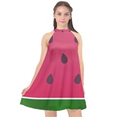 Watermelon Fruit Summer Red Fresh Food Healthy Halter Neckline Chiffon Dress  by pakminggu