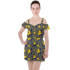 Background Pattern Texture Design Wallpaper Ruffle Cut Out Chiffon Playsuit by pakminggu