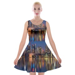 Seaside River Velvet Skater Dress by artworkshop