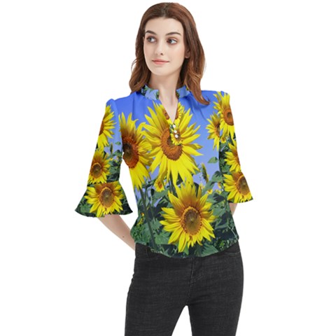 Sunflower Gift Loose Horn Sleeve Chiffon Blouse by artworkshop