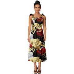 Roses Seamless Pattern Tie-strap Tiered Midi Chiffon Dress by Grandong