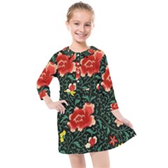 Background Vintage Japanese Design Kids  Quarter Sleeve Shirt Dress by Grandong