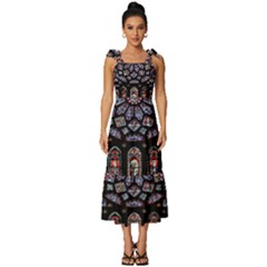 Chartres Cathedral Notre Dame De Paris Stained Glass Tie-strap Tiered Midi Chiffon Dress by Grandong