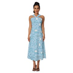 Dentist Blue Seamless Pattern Sleeveless Cross Front Cocktail Midi Chiffon Dress by Grandong