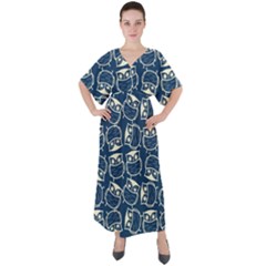 Cute Seamless Owl Background Pattern V-neck Boho Style Maxi Dress by Grandong