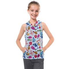 Sea Creature Themed Artwork Underwater Background Pictures Kids  Sleeveless Hoodie by Grandong