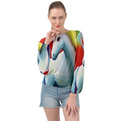 Unicorn Design Banded Bottom Chiffon Top by Trending