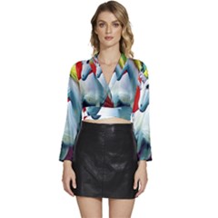 Unicorn Design Long Sleeve Tie Back Satin Wrap Top by Trending