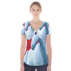 Unicorn Design Short Sleeve Front Detail Top by Trending