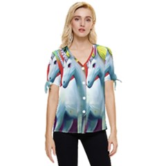 Unicorn Design Bow Sleeve Button Up Top by Trending