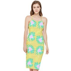 Mazipoodles Bold Daises Yellow Bodycon Cross Back Summer Dress by Mazipoodles
