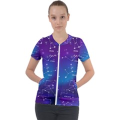 Realistic Night Sky With Constellations Short Sleeve Zip Up Jacket by Cowasu