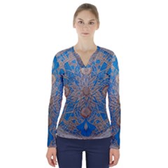 Flower Mandala Pattern V-neck Long Sleeve Top by Grandong