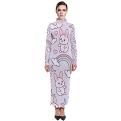 Seamless-pattern-with-cute-rabbit-character Turtleneck Maxi Dress by pakminggu